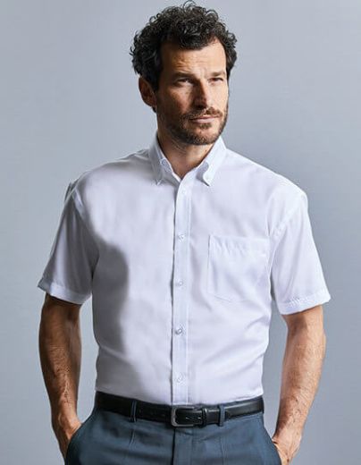 Bügelfreies Business 100% Baumwolle Hemd kurzarm / Button-Down-Kragen - Brusttasche - Regular Fit