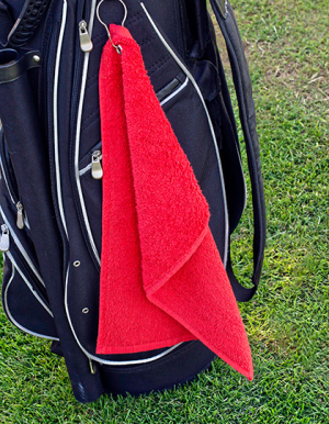 Premium Golftuch mit eingearbeitete Öse mit Haken in vielen Farben