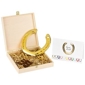 Vergoldetes Glückshufeisen optional mit Gravur inklusiv persönlicher Grusskarte und Geschenkbox