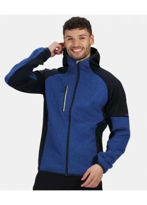Warme melierte Strick-Fleece Jacke mit Stretch-Seiten und Kapuze